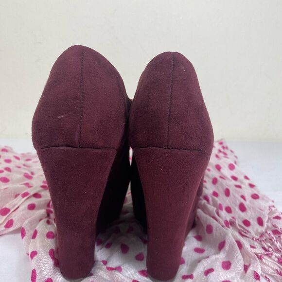 Steve Madden Burgundy Platform retro Wedge Shoes sz 9M faux suede - Picture 5 of 8